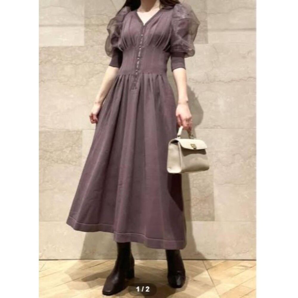 Snidel Midi Dress Sz 1 Sm SWNO215037 Brown Ethereal Distressed Steampunk Peasant